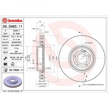 Disco de freno BREMBO 09D98511, ventilado, altamente carbonizado, 1 pieza