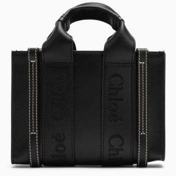 Chloé Women's Beige Woody Mini Tote Bag - Black Shoulder Bag, One Size