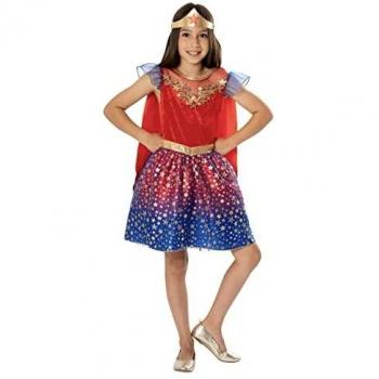 Rubies Disfraz Wonder Woman Deluxe para niñas, Vestido, diadema y capa, Oficial DC Comics, Warner B
