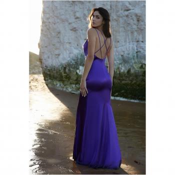 Goddiva Cowl Neck With Strappy Back Satin Maxi - Purple
