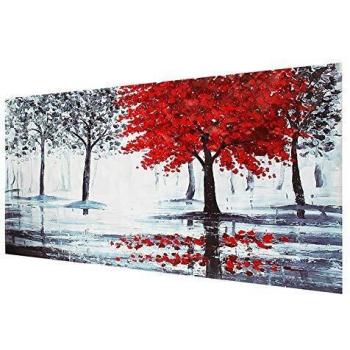 AndyJerzy Pintura Lienzo De Bosque Rojo Moderno Decoración De La Pared del Hogar Pinturas Artísticas Impresión De Imagen Sin Marcopara