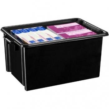 Caja de almacenamiento apilable sostenible Strata 48,5L en polipropileno reciclado negra