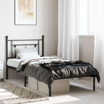 Cabecera de cama con cabecero negro 90x190 cm, estructura de metal, color negro