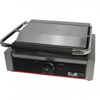 Prensa Panini Profesional KuKoo 2200W con Grill Ribeteado de Hierro Fundido y Estructura de Acero Inoxidable