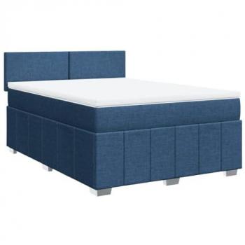 Cama box spring con colchón de muelles en tela azul 140x200 cm