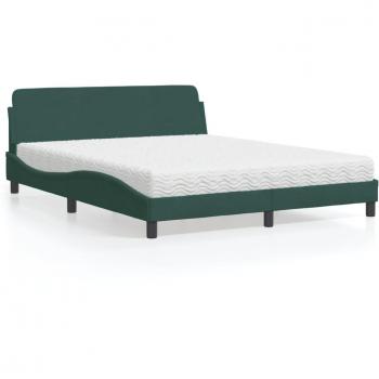 Cama con colchón de terciopelo verde oscuro 160x200 cm