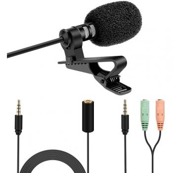K&F Concept Kit Micrófono de Solapa Omnidireccional con Interfaz de Audio de 3,5mm para iPhone, iPod, PC, Macbook, GoPro, Digital SLR Cámara