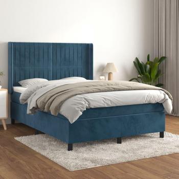 Cama box spring suave con colchón terciopelo azul oscuro 140x200 cm