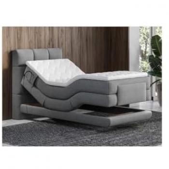 Conjunto de Cama LODI de Palacio - Somier Tapizado + Colchón con Función de Relajación Eléctrica + Colchoneta - 100 x 200 cm - Gris Claro