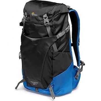 Mochila Lowepro PhotoSport BP 24L AW III - Negro/Azul, capacidad de 24 litros, diseño ergonómico y ligero, compartimento acolchado para cámara y equipo fotográfico, acceso rápido a la cámara desde el lateral