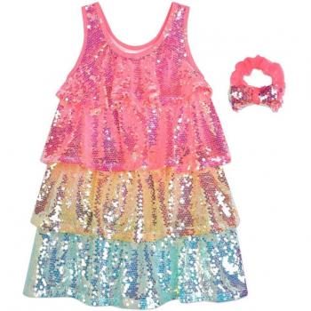 Vestido de bebé niña de lentejuelas con coletero a juego