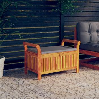 Banco de almacenamiento de jardín con cojín de madera maciza de acacia 91 cm