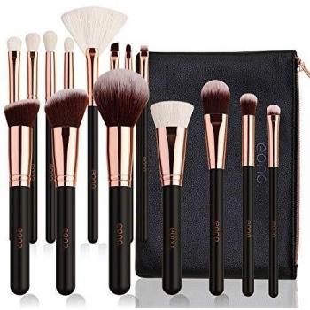 Amazon Brand - Eono Set de Brochas de Maquillaje Profesional 15 Piezas Pinceles de Maquillaje Set Premium Cosméticos Kit de Pinceles para Base de Maquillaje, Polvos, Crema, Rose Golden