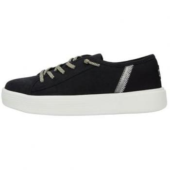 Zapatillas Deportivas Hey Dude Cody Tejido Elástico Negro para Mujer, Cómodas y Ligeras con Cordones Metalizados