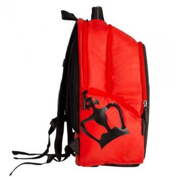 Mochila Urus Negra-Roja de Black Crown - 100% Poliéster - Compartimento Central - Capacidad: 2 Palas - Bolsillo Inferior para Zapatillas - Bolsillo Exterior