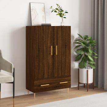 Aparador alto de madera de ingeniería en color roble marrón, dimensiones 69,5x31x115 cm, mueble de almacenaje para salón, buffet y armario auxiliar