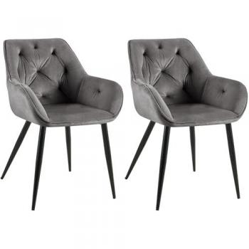 Set de 2 Sillas Cassis en Terciopelo Gris Oscuro con Base Metálica y Respaldo