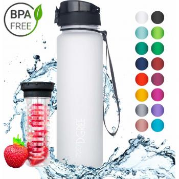 720°DGREE Botella de agua uberBottle – 1 litro, 1l, 1000ml, Blanco | Novedosa botella deportiva | Sin BPA | Para niños, fitness, bicicleta, deportes, fútbol, guardería, escuela, pequeños, antigoteo