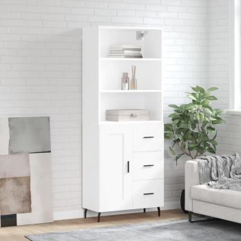 Aparador alto de madera contrachapada blanco 69,5x34x180 cm con 1 puerta de madera y 3 cajones, mueble de almacenaje para salón, buffet y armario auxiliar
