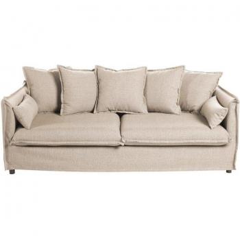 Sofá de 3 plazas beige 'Odilon' con cojines, dimensiones 210x104x69cm