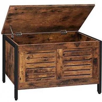 HOOBRO Cofre de Almacenamiento, Taburete de Almacenamiento, con Bisagras de Seguridad, Banco, Caja para Juguetes, Taburete de Cama, Sala, Metal, Fácil Montaje, Marrón Rústico y Negro EBF85CW01