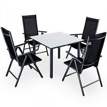 Conjunto de Jardín Bern 4+1 Aluminio Antracita con Mesa 90x90 y Sillas Plegables Ajustables con Vidrio Esmerilado