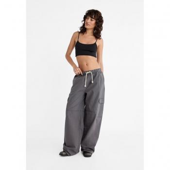 Stradivarius Poplin cargo trousers with drawstring in Grey