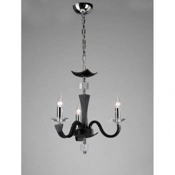 Lámpara colgante Nardini 3 bombillas cromo pulido / cuero sintético negro / cristal