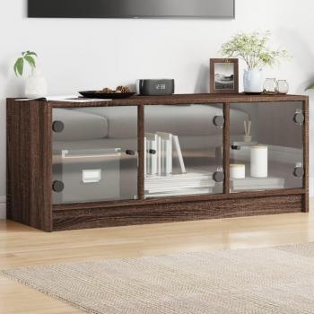 Mueble para TV con puertas de vidrio marrón en roble, dimensiones 102x37x42 cm