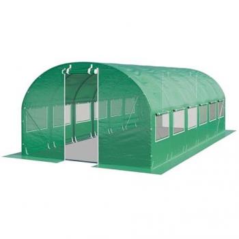 Invernadero túnel Toolport 3x6m, lona de PE 180g/m² verde transparente, estable y robusto, con ventanas
