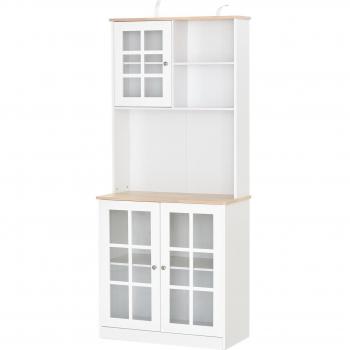 HOMCOM Armario de Cocina con Estantes y Puertas de Vidrio para Pequeños Electrodomésticos y Menaje, Tamaño 80x37x183cm, Color Blanco