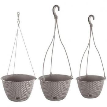 Wellhome Pack 3 Macetas Colgantes Prosperplast Splofy Round Gris 3/4,8/4,8L