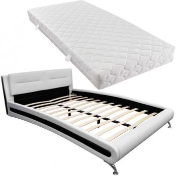vidaXL Cama de matrimonio cuero blanco artificial +colchón 140 x 200 cm
