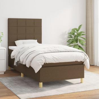 Cama Box Spring con Colchón Viscoelástico y Muelles Ensacados, Acolchado Reversible, Tela Marrón Oscuro 100x200 cm