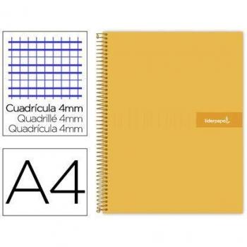 Cuaderno espiral liderpapel a4 crafty tapa forrada 80h 90 gr cuadro 4mm con margen color naranja.