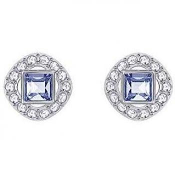 Swarovski Pendientes Angelic para Mujer, Pendientes de Botón, Cristal Azul Cuadrado, Baño de Rodio, Colección Angelic de Swarovski