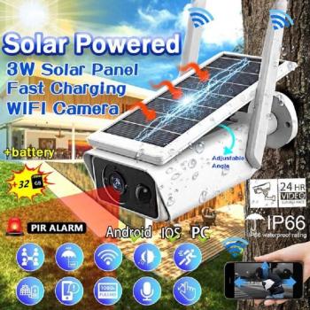 Cámara IP Solar Inalámbrica 1080P HD Gran Angular con Visión Nocturna, Detección de Movimiento por Infrarrojos, Impermeable para Seguridad en el Hogar y Exterior, Monitoreo Wifi y