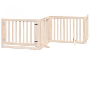 Foldable Dog Gate with Door - 6 Panels, 480 cm Poplar Wood