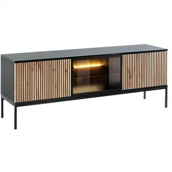 Mueble TV Lima H102 con LED, 3 Puertas, Negro y Wotan Roble, 154 x 56 x 39 cm