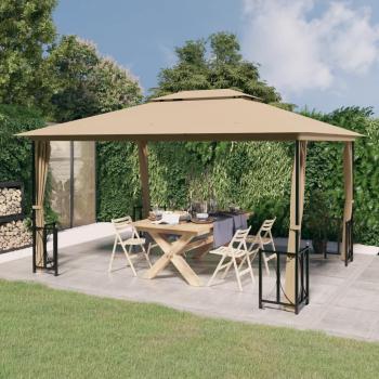 Cenador Gazebo Paloma con hojas laterales y doble techo 3x4 m gris taupe