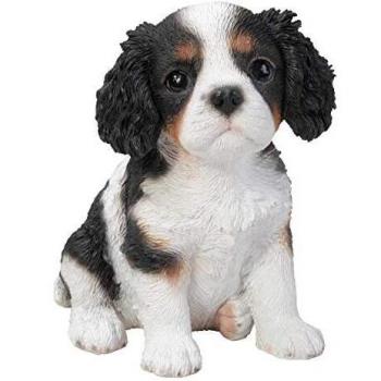 Cachorro King Charles Tricolor Sentado en Resina 15 cm