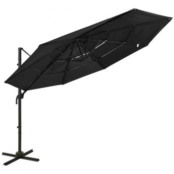 Sombrilla de jardín de 4 niveles con poste de aluminio negro 3x3 m