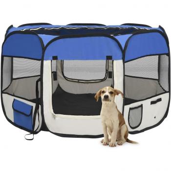 Foldable Dog Playpen with Carrying Bag Blue 110x110x58 cm