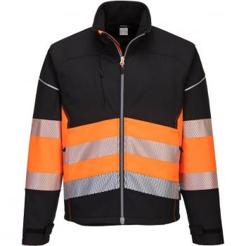 Chaqueta Softshell Bicolor de Alta Visibilidad Clase 1 Portwest PW375 con Cintas Reflectantes, Negra/Naranja, Talla M