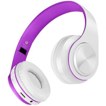 Auriculares inalámbricos Bluetooth, Headphones Plegables con Micrófono, Deportivos Estéreo HiFi Bajos Profundos Compatible con Smartphones, Tabletas, Computadoras, TV/PC de MeihuaTu-Púrpura y Blanco