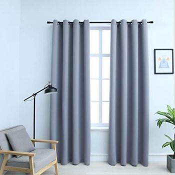 Blackout Curtains with Metal Rings 2 pcs Grey 140x225 cm