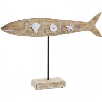 Figura Decorativa Marinero Pez DKD Home Decor en Aluminio y Madera de Mango, Color Negro, Marrón y Blanco (54 x 9 x 38 cm)