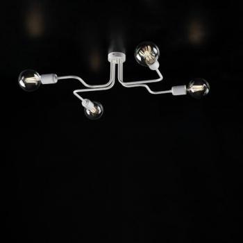 Lámpara de Techo Industrial 4 Luces Hierro Lacado Blanco y Decoración Plateada