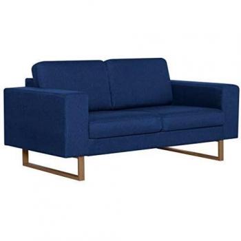 vidaXL Sofá de 2 Plazas Tela Color Azul Asiento Silla Sillón Taburete Tumbona Banquillo Mueble Mobiliario Adornos Salón Hogar Casa