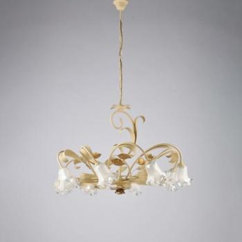 Lámpara Araña Shabby Chic de Hierro Forjado en Color Marfil y Oro, 8 Luces E14